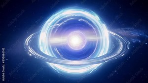 A glowing pulsating orb casts rings of light across the entire cosmos like a celestial halo.