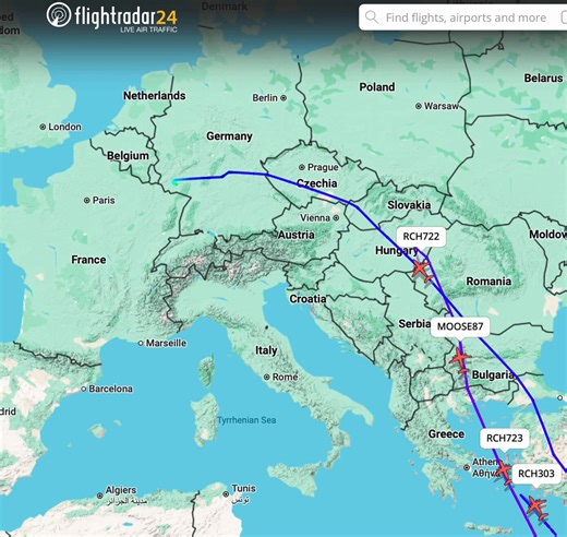 Watch as American airforce aircraft have to fly around Austrian airspace today as the ban on US military overflights related to the Iran war continues.