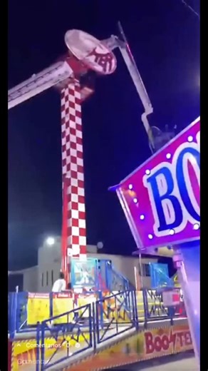 The Booster ride had one of its legs snap in half last night at the Feria de San Miguel Arcángel y la Alfarería which is a fair held in San Felipe, Guanajuato, Mexico. Riders who were trapped in the air were rescued shortly after by fire fighters. Haven’t been able to find anything on the severity of the injuries to the riders, however. #mexico #fairs #unsafe | Coasters and Brews
