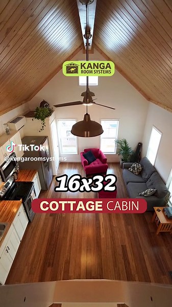 Check out our beautiful 16’x32’ Cottage Cabin coming in a 512 sqft. it feels way bugger than it is! With a spacious living and kitchen area, one bed, one bath and a nearly 200 sqft. loft with ample head room! Visit our website for the full gallery! Link in bio. #kangaroomsystems #putoneoutback #kanga #tinyhome #tinyhouse #livingsmall #waco #simpleliving #livesimply #homebuilding #glamping #modernarchitecture #cottage #cottagelife #kithouse #ADU #accessorydwellingunit #tinyhousekit #cabinlife #ca