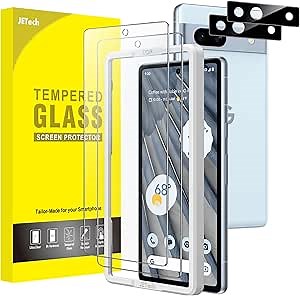 JETech Screen Protector for Google Pixel 7a 6.1-Inch with Camera Lens Protector, Easy Installation Tool, Fingerprint Compatible, Tempered Glass Film, HD Clear, 2-Pack Each