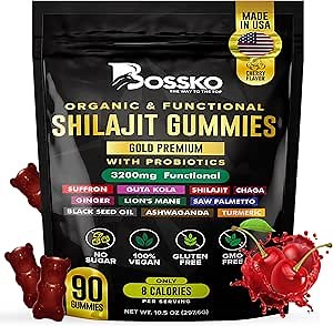 3200 MG Pure Himalayan Shilajit Gummies Organic for Men & Women with Probiotics & Magnesium Ashwagnadha Chaga Turmeric Fulvic Acid 105+ Trace Minerals I Vegan Non-GMO I Lab Tested I 90 Count