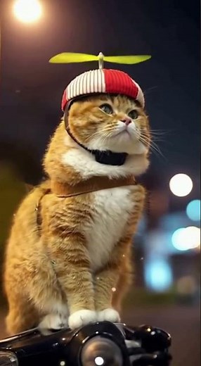 Flying Cat With a Propeller Hat!