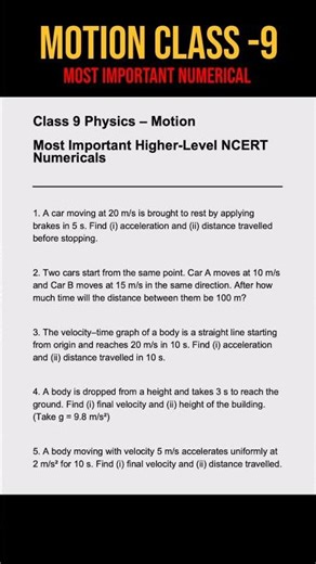 Motion class 9th Physics| Most important numericals #physicswallah #boardexams #cbse #physics