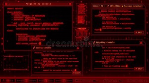 Red Hacker Desktop Console with Scrolling Programming Code - Loop Overlay Background Stock Video - Video of script, database: 301337347