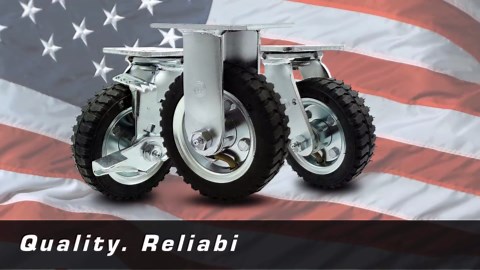 Polyurethane Swivel Grip Ring Stem Caster Set of 4 w/3" x 1.25" Blue Wheels and 7/16" Stems - Includes 2 with Top Locking Brake - 1200 lbs Total Capacity - Service Caster Brand