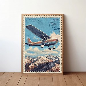 Minimalist Cessna Plane Poster, Modern Aviation Wall Art, Small Aircraft in Sky Print, Simple Pilot Decor, Clean Flight Illustration, AVI23 - Etsy