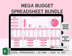 Monthly & Annual Budget Excel Spreadsheet Planner | Monthly Yearly | Financial Dashboard Tracker | Pink Template | Bill Calendar - Etsy