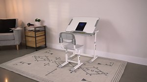 VIVO Height Adjustable Children's Desk and Chair Set, Kids' Multifunctional Interactive Workstation for School Writing Study Play, Tilting Desktop with Pullout Storage Drawer, Blue, DESK-V201B