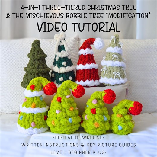 4-in-1 Three-tiered Christmas Tree Video Tutorial/pattern & the Mischievous Bobble Tree Modification, Hand Knit, Finger Knitting, How To - Etsy