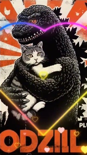 Even Godzilla needs a hug no and then. #godzilla #cat #hug