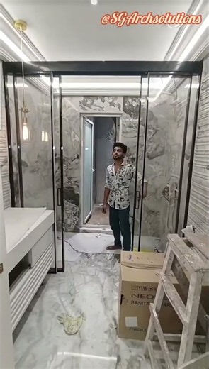 Synchronised Sliding System for Shower Area | Black Finish | Modern Shower Design #ytshorts #profile