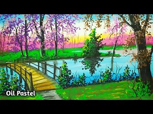 Oil pastel drawing/How To Draw Lake,Forest,Tree/Fancy art/Easy Oil Pastel Drawing for Beginner