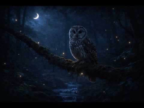 Night Forest Ambience with Owl 🦉 | Relaxing Stream Sounds & Soft Music (1 Hour)