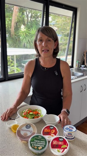 25 reactions | Give your boring salad a kick using your favourite dip instead of a dressing..under 50 calories . Healthy eating is never boring #menopause #womenshealth #lowcalorie #salad #dips @simplydelishfoodsau @zooshfoods @willowfarmfoods | Kate Di Prima | Facebook