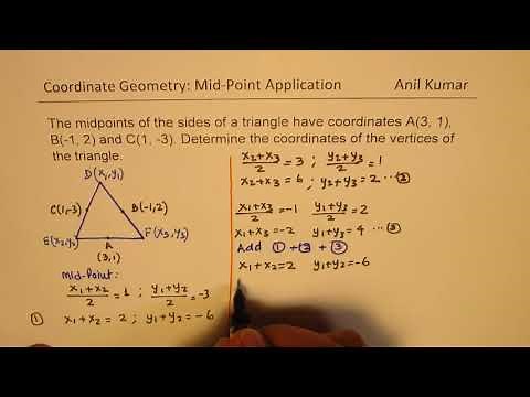 Given Mid points of a Tringle Find The Coordinates of the Vertices MPM2D