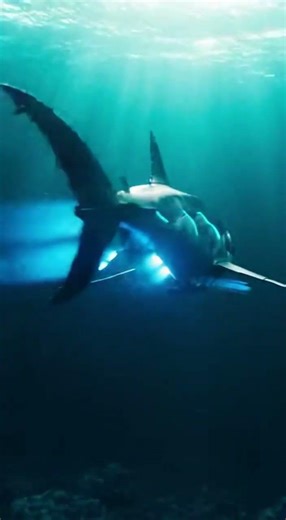 A small fish in an aquarium controlling a shark with a remote control 😲​🐠​🦈​