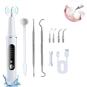 AlphaGeek Electric Plaque Remover for Teeth, Ultrasonic Tartar Remover, Tooth Cleaner with 5 Adjustable Modes, 4 Replaceable Heads