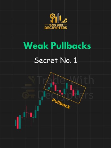 Secret #1 in Trading: Weak Pullbacks 🤫 👉 Weak Pullbacks Strategy A weak pullback happens when price retraces slightly in a strong trend but shows low momentum, small candles, and weak volume. This indicates that counter-trend traders lack strength. In an uptrend, weak bearish candles during a pullback suggest buyers are still in control. In a downtrend, weak bullish pullbacks show sellers remain dominant. Smart traders wait for weak pullbacks and then enter in the direction of the main trend i