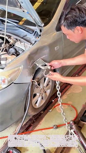 プロの板金技術！スタッド溶接とプルタワーによるフェンダーの凹み引き出し工程 #worker #process #automotive #repair #machinery