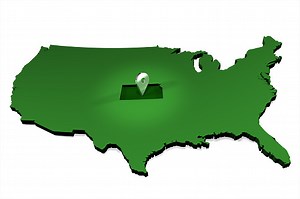 An outline of the USA with the focus on the state of Kansas with a...