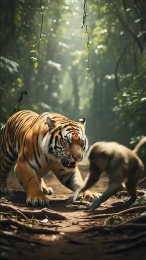 "Baboon vs Tiger 🐒🐅 | Taekwondo Flip Stuns the Jungle!""लंगूर बनाम बाघ" #ai #shorts #wildlife