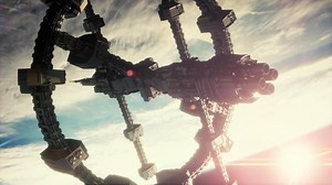 Unidentified alien spaceship flying near Earth elements furnished by NASA