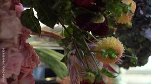 Floral shop and delivery concept. Many different summer flowers on Showcase. Flowers for catalog or online store.