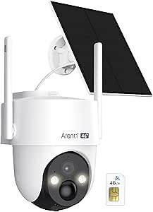 ARENTI 4G LTE Cellular Security Camera 2K, Solar Powered Live Feed Camera Outdoor Wireless for Home Security, Color Night Vision, 360° PTZ No WiFi Needed, PIR Sensor 2 Way Talk (Includes SIM Card)