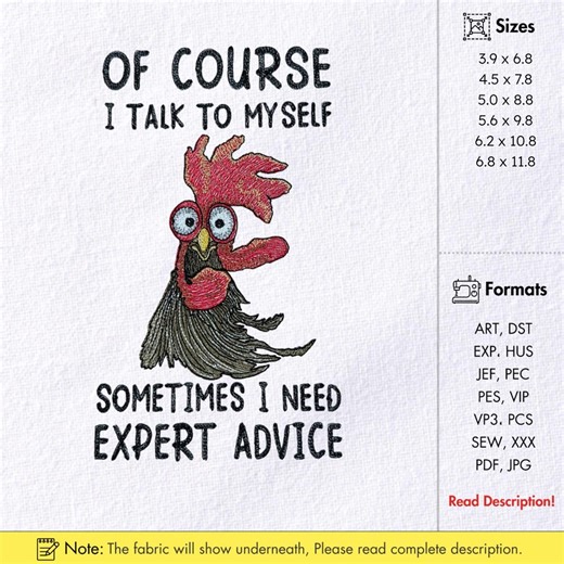 Funny Rooster Embroidery Design Expert Advice Sarcastic Quote Machine Embroidery File Crazy Chicken Embroidery Pattern Instant Download - Etsy