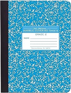 ROARING SPRING Hard Cover Grade 2 Composition Notebook, Blue Marble 2nd Grade Student Comp Book, 9.75″ x 7.5″, 80 Sheets (160 Pages), Made in USA