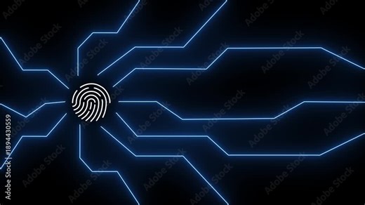 fingerprint security icon animation with cyan neon rays for modern ui, digital protection and smart device security.