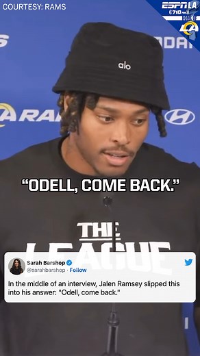 OBJ responds to Jalen Ramsey sneaking in "Odell, come back" in his Rams press conference. | ESPN Los Angeles