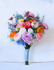 Bright Pastel Wildflower Bridal Bouquet, Pink, Yellow, Blue & Lavender Faux Wedding Flowers - Etsy