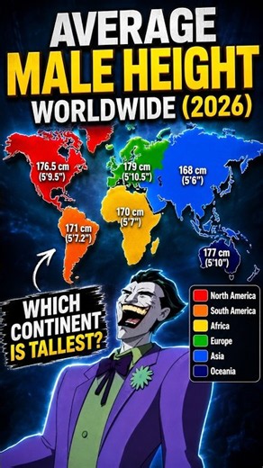 🌍 Average Male Height Around the World! 📏Which continent is the tallest? 👀