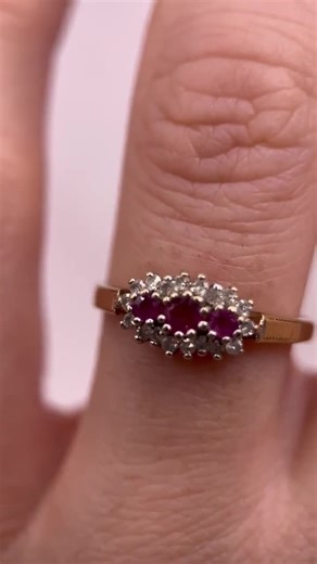 1990s Vintage 9ct Gold Ruby & Diamond Triple Halo Ring, UK Size M (US Size 6) - Etsy