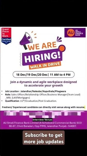 AU Bank Hiring Alert #hiring #job