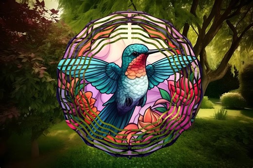 Hummingbird Wind Spinner: Stained Glass Style, Outdoor Yard Art - Etsy
