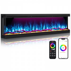3 Sided Electric Fireplace Inserts 70 inch, Smart Built-in Linear Fire Places Heater 1500/750W with 251RGB LED Flames, APP & Remote Control, Cracking Sound, Timer, Log & Crystal