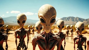 Download A group of aliens standing in a desert landscape for free