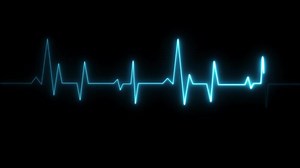 Glowing cyan blue color heartbeat and pulse rate signal animation Isolated on black background