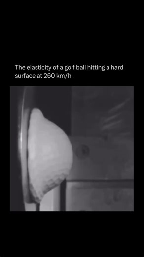 Physics Uncovered on Instagram: "When a golf ball strikes a hard surface at 260 km/h, it compresses so much it nearly flattens into a line before snapping back. Its elastic core and tough outer layer absorb the impact energy, store it briefly, then release it, firing the ball back at remarkable speed. It’s a striking real world example of elastic collisions and energy transfer in action."