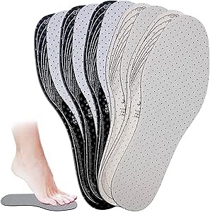 5 Pairs Unisex Breathable Cushioning Shoe Insoles Thin Shoe Pads Inserts Ultra Soft Walking Comfort Double Layer Latex Foam Perforated Insole Fit in Any Shoe for Men 7-11 Woman 1-8 (Black, White)