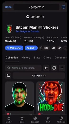 Bitcoin Man Stikers NFT Series on TON