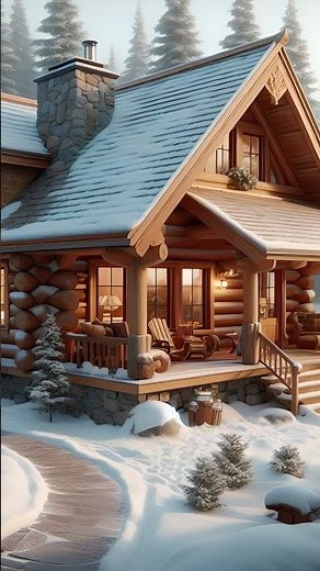 Cozy Winter Log Cabin in a Snowy Forest
