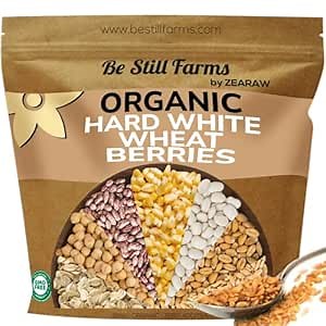 Be Still Farms Organic Hard White Wheat Berries (5.8 lb) - Healthy Diet Whole Grains Bulk - Ideal for Soups Flour Bread - High in Protein & Fiber | USA Grown | USDA Certified | Vegan | Non-GMO