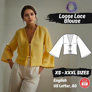 Flared Sleeve Linen Blouse Sewing Pattern, Lace Crop Top Tutorial, Oversized Shirt PDF Pattern - Etsy