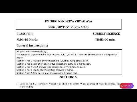 Class-8 Science / PT-2 Exam Question Paper Session 2025-26/ PM SHRI KENDRIYA VIDYALAYA