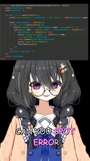 Anime girl explaining Lua code error