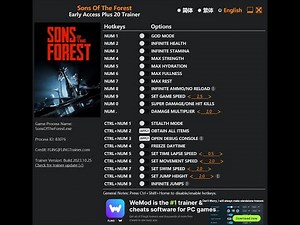 Sons Of The Forest Cheats Trainer PC God Mode Infinite Stamina Health Obtain All Items FLiNG